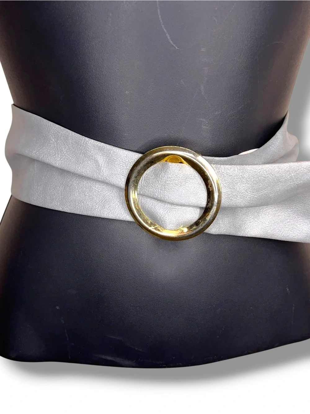 Vintage Small Grey Belt Retro 80s Round Gold Buckle Adjustable